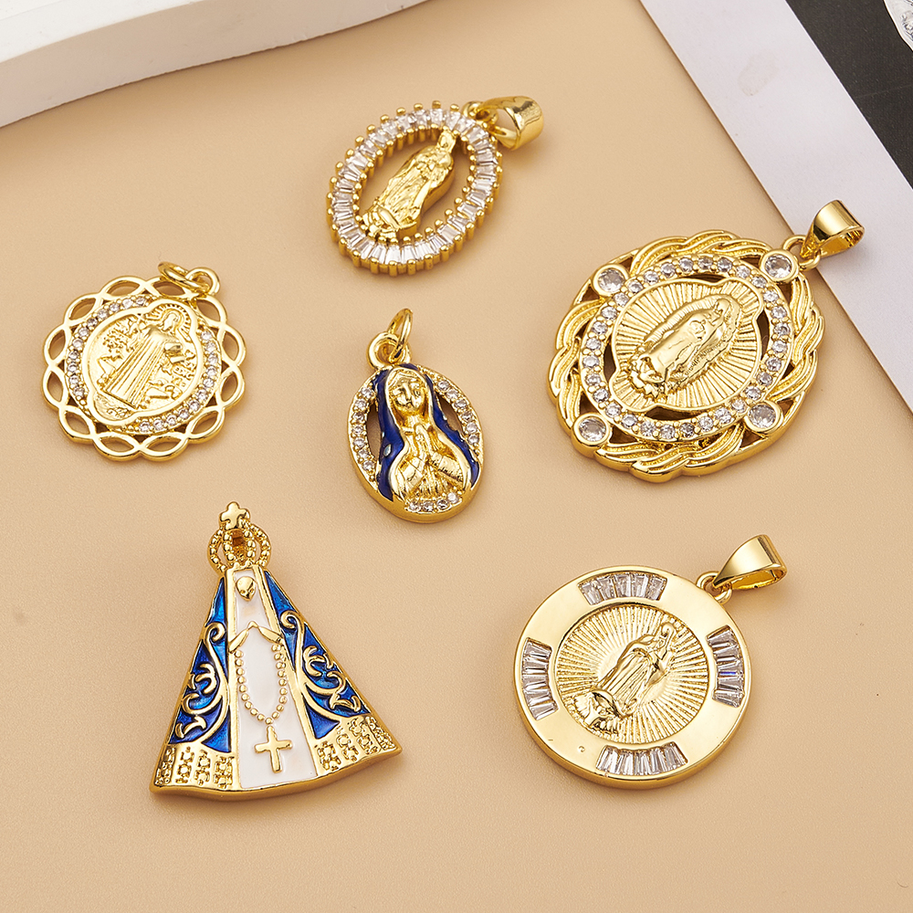 1 Pc/Package Copper Zircon 18K Gold Plated Human Oval Pendant