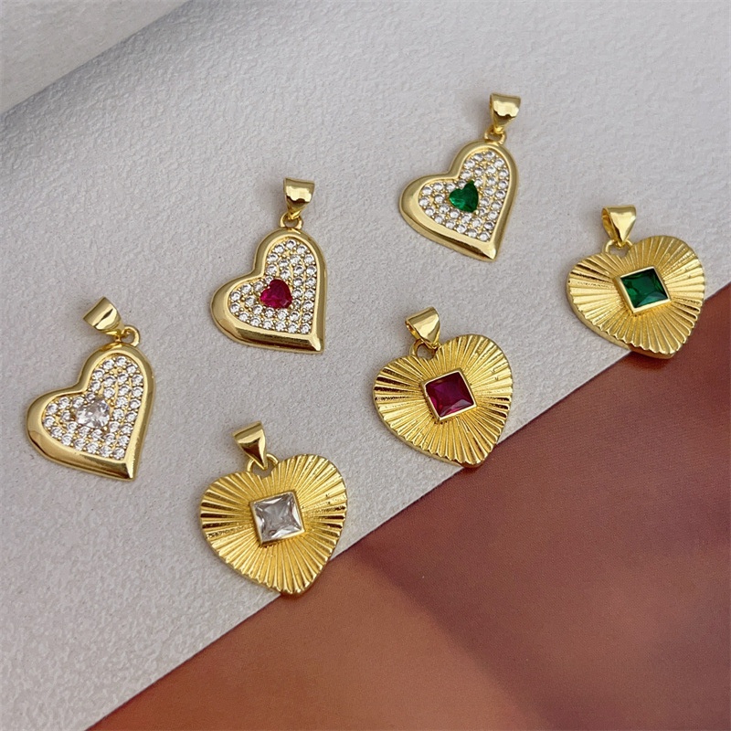 Heart Shape Copper Pendant With Zircon Inlay, Sweet Style Jewelry Accessories In Multicolor