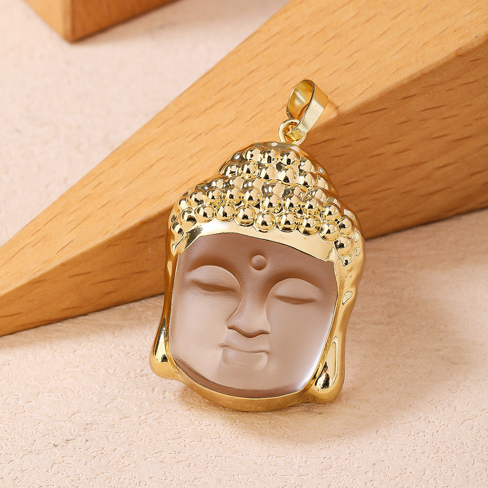 Handmade Buddha Pendant With Golden Plated Water Plating, Natural Stone And Glass Inlay, 1 Piece Per Pack