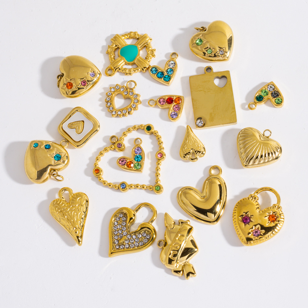 1 Piece 304 Stainless Steel PVD Coated 14K Gold Real Gold Plated Heart Shape Pendant Charms