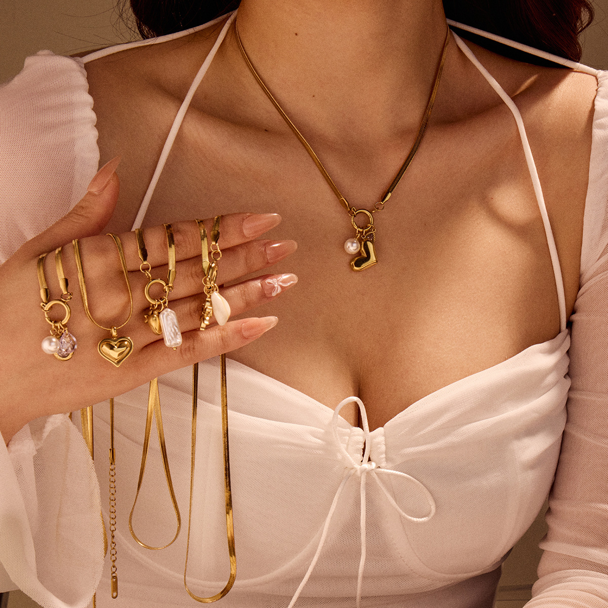 Heart Shape Necklace For Women, Waterproof Non Tarnish 316L Stainless Steel With 18K Real Gold Plated PVD Coated Snake Chain