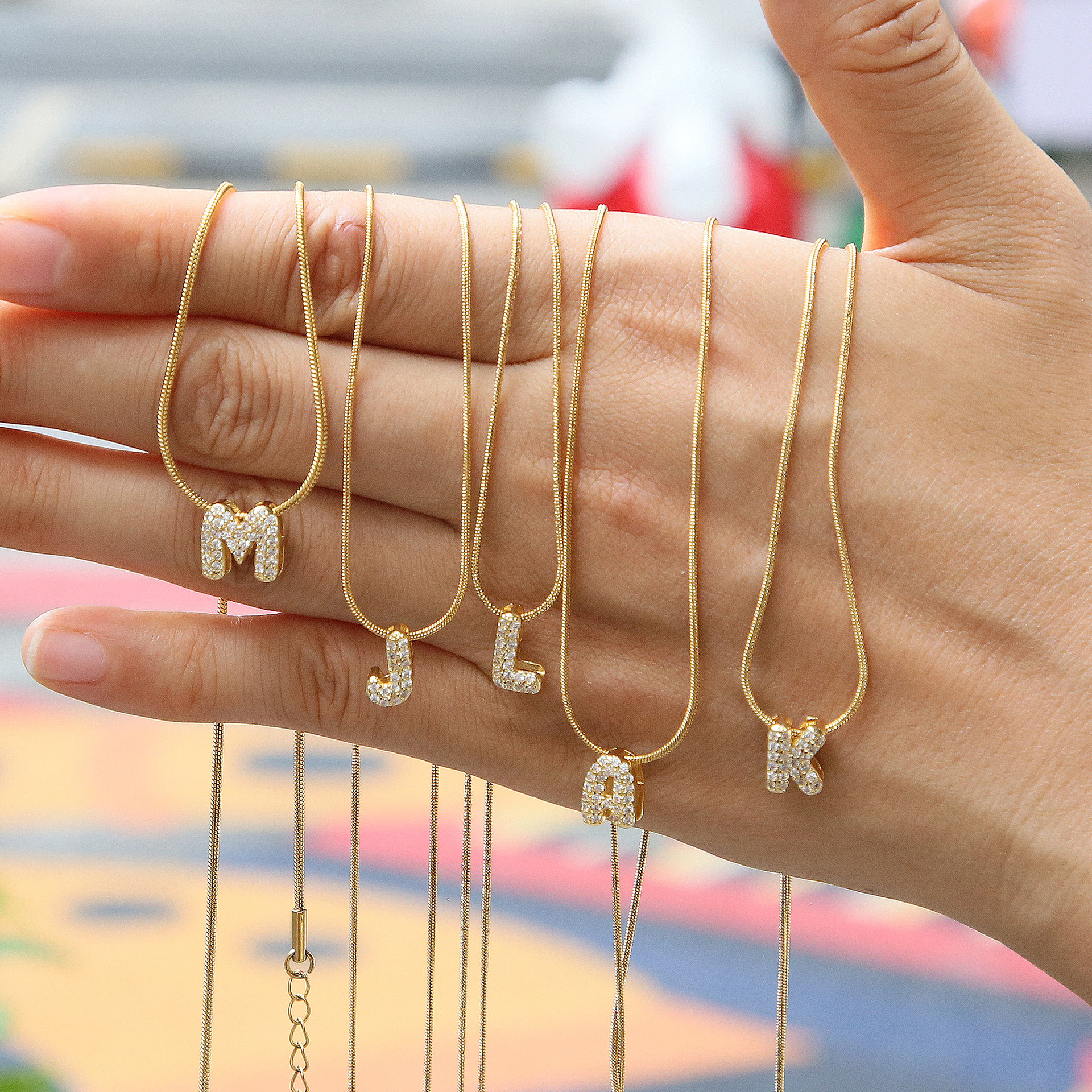 Hot Sale 18K Brass 26 English Small Letters Pendant Stainless Steel Snake Chain Necklace For Women