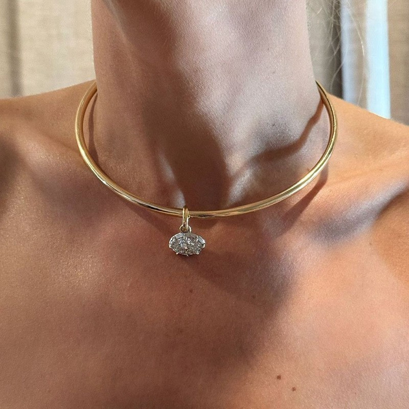 Oval Silver Copper Choker For Women, Stylish Daily Wear Necklace Featuring Durable Copper Pendant