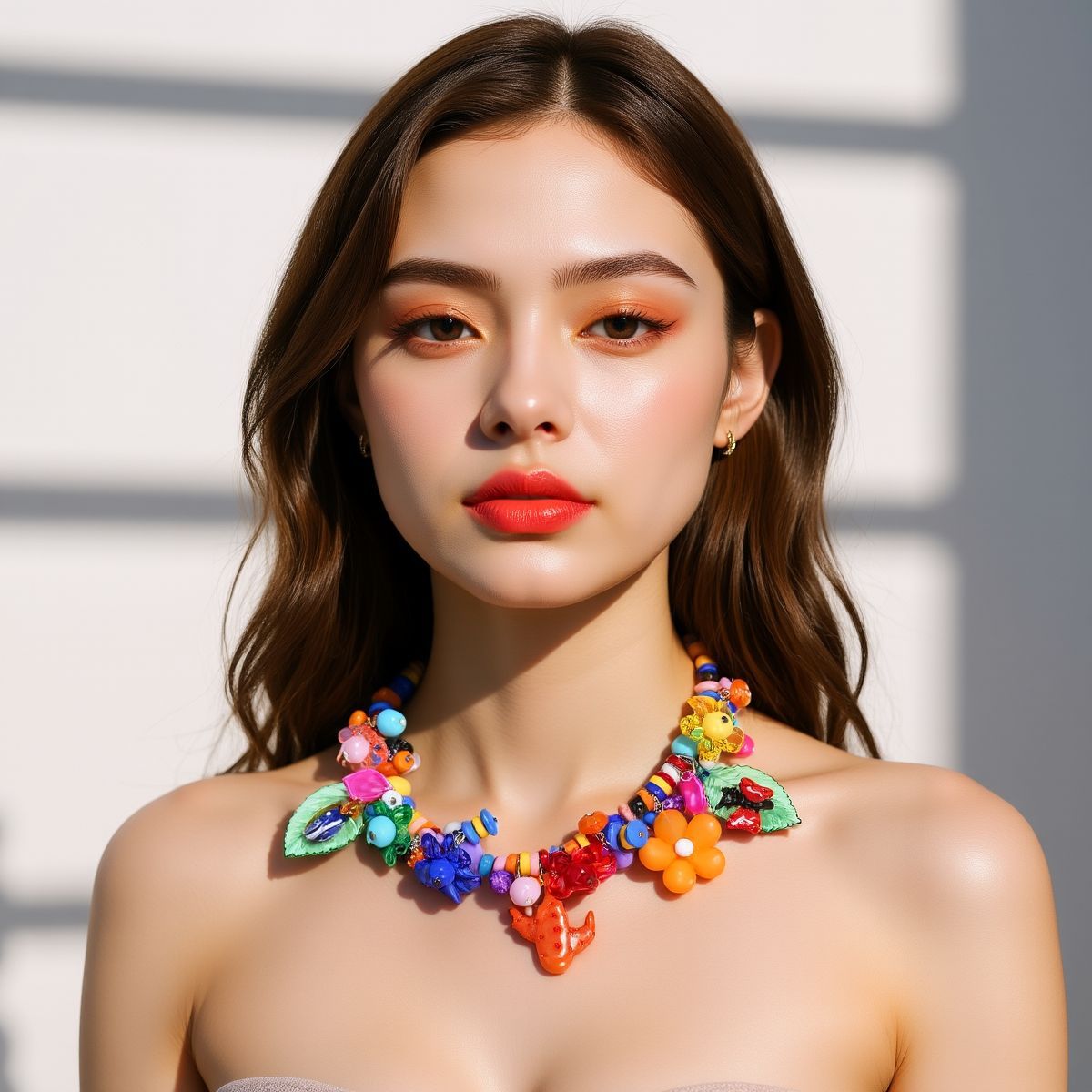 Handmade Chain Pendant Necklace For Women Featuring Acrylic Beading Flowers