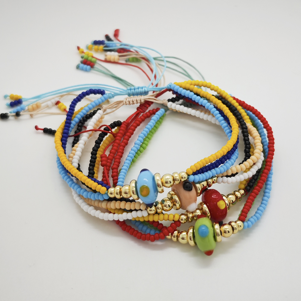 Devil's Eye Beaded Chain Drawstring Bracelet For Women With 18K Real Gold Plated Glass Beads And 0.03µm Coating
