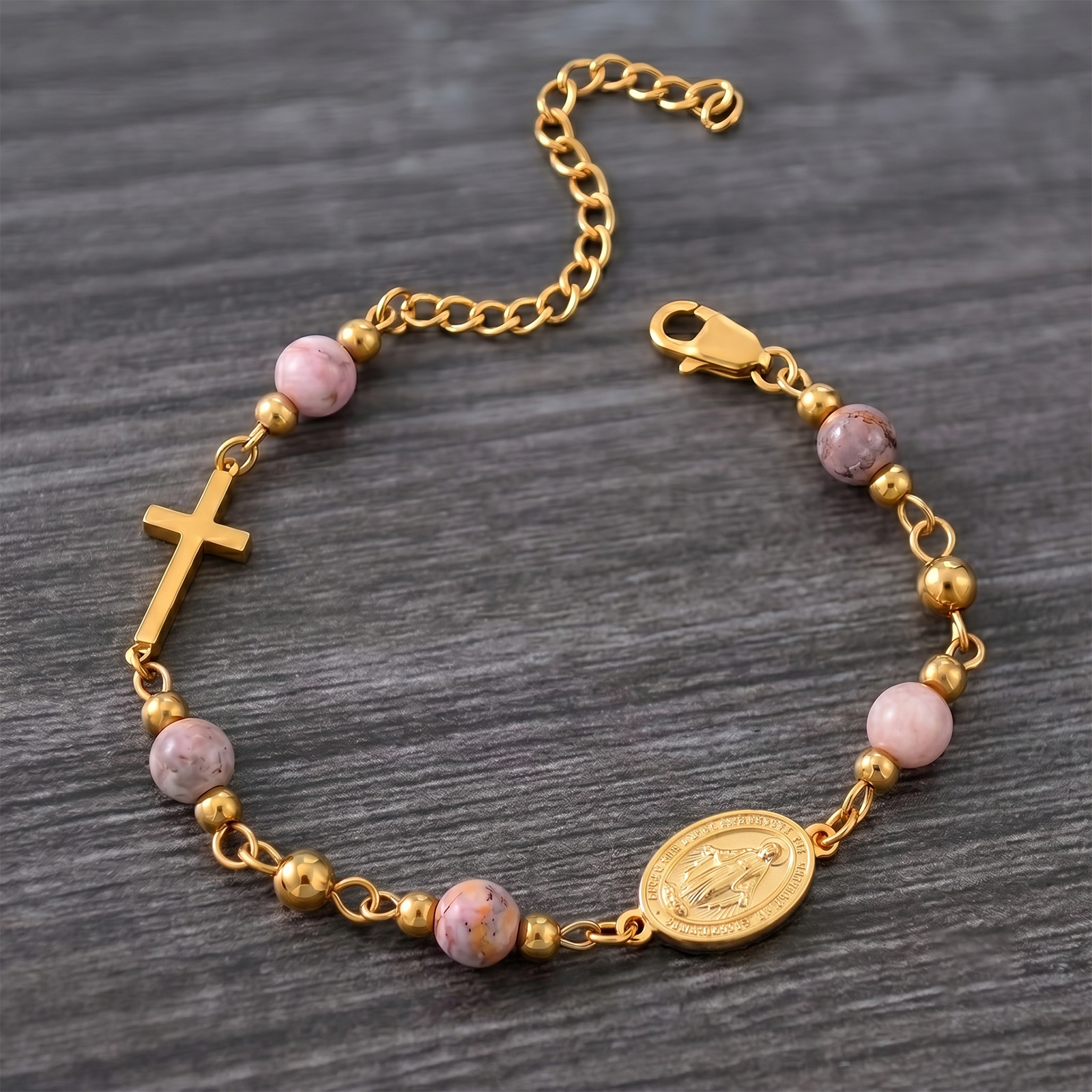 Our Lady Of Guadalupe Handmade Bracelet For Women With 18K Real Gold Plated 304 Stainless Steel And PVD Coated Handmade Chain