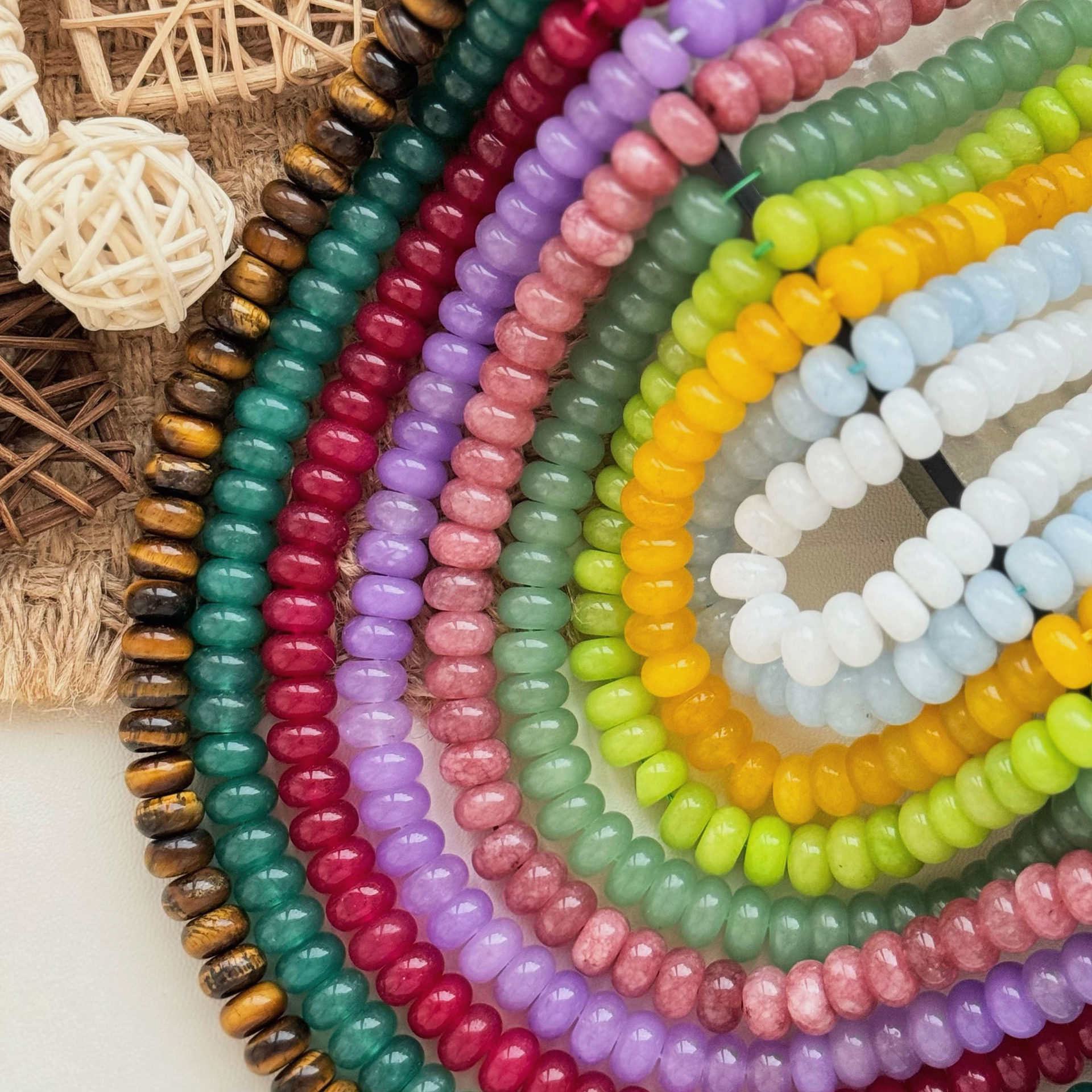 Natural Stone Abacus Beads Loose Beads Handmade DIY Bracelet Necklace Button Chinese Style Clothing Accessories Polished Finish