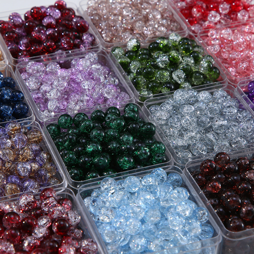 10mm Handmade Gradient Crackle Glass Beads Jewelry Accessories Multicolor Sequin Painted Glass Beads Necklace Bracelet