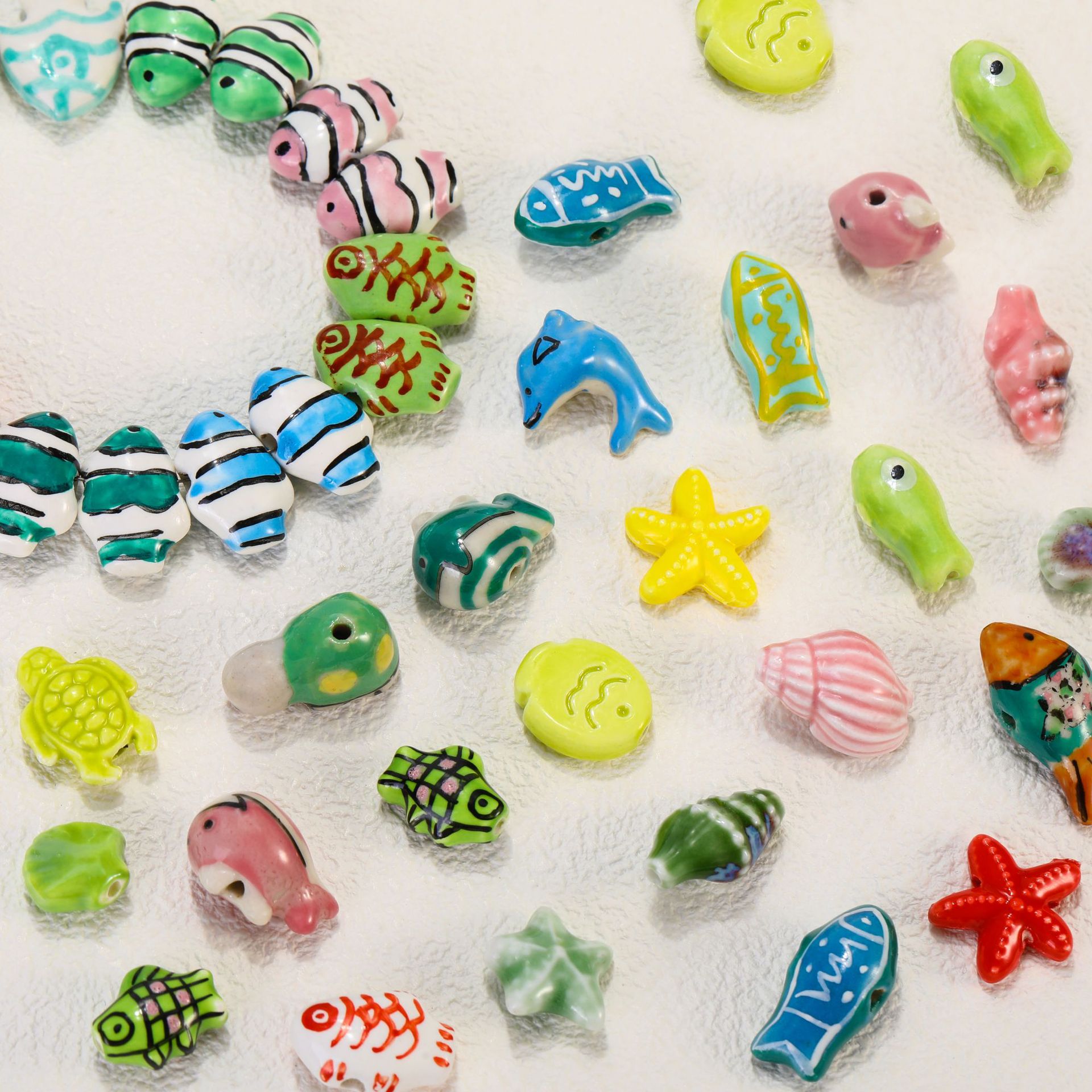 Ocean Ceramic Beads For Jewelry Making, 2 PCS Package In Natural Pink With Chinoiserie Style