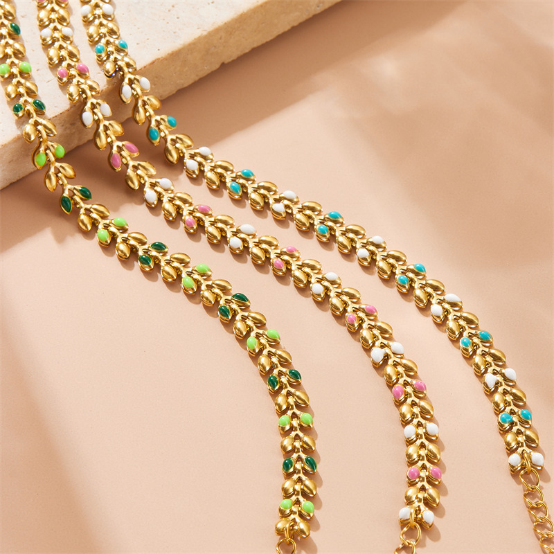 Women’s Leaf Enamel Bracelet In Gold With Electroplated Stainless Steel Finish