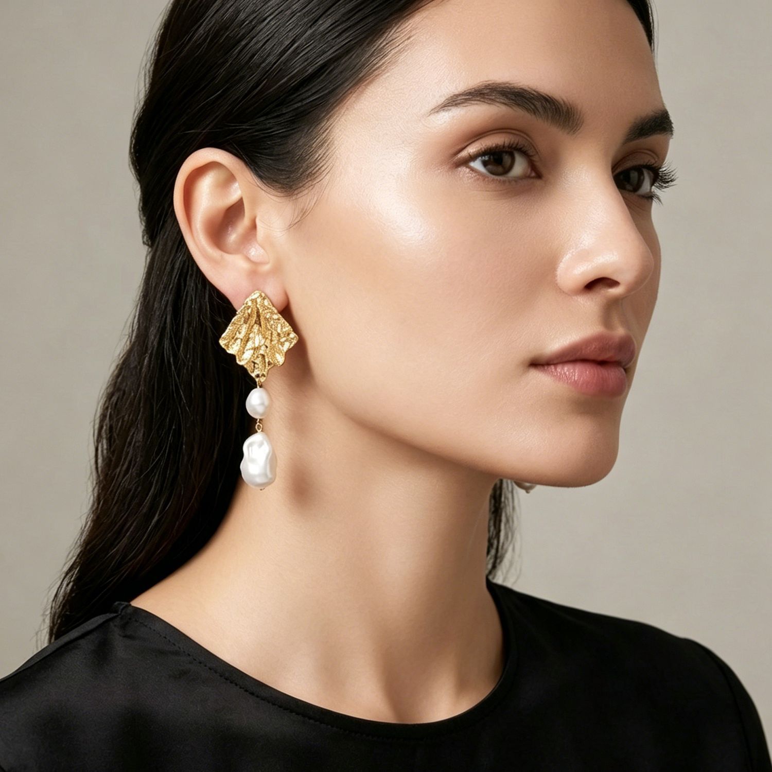 Rhombus Earrings For Women Featuring Baroque Pearl Inlay, Alloy Material With Electroplated Finish And 304 Stainless Steel Ear Pins