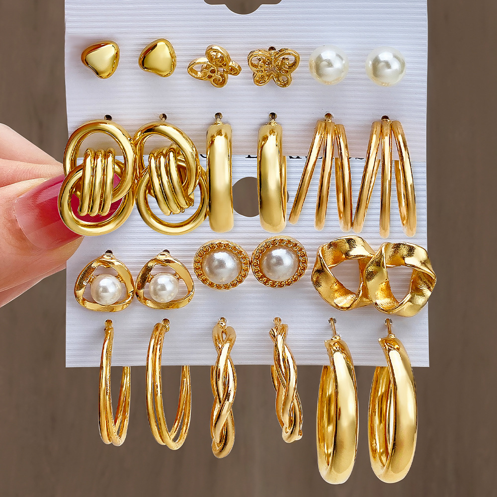 Retro Geometric Alloy Earrings For Women With Rhinestone Inlay