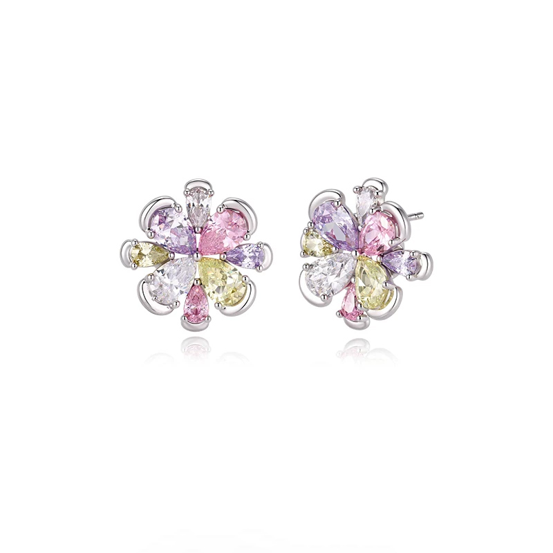 XUPING Hypoallergenic Flowers Stud Earrings For Women In Platinum Plated Copper Alloy With Zirconia Inlay