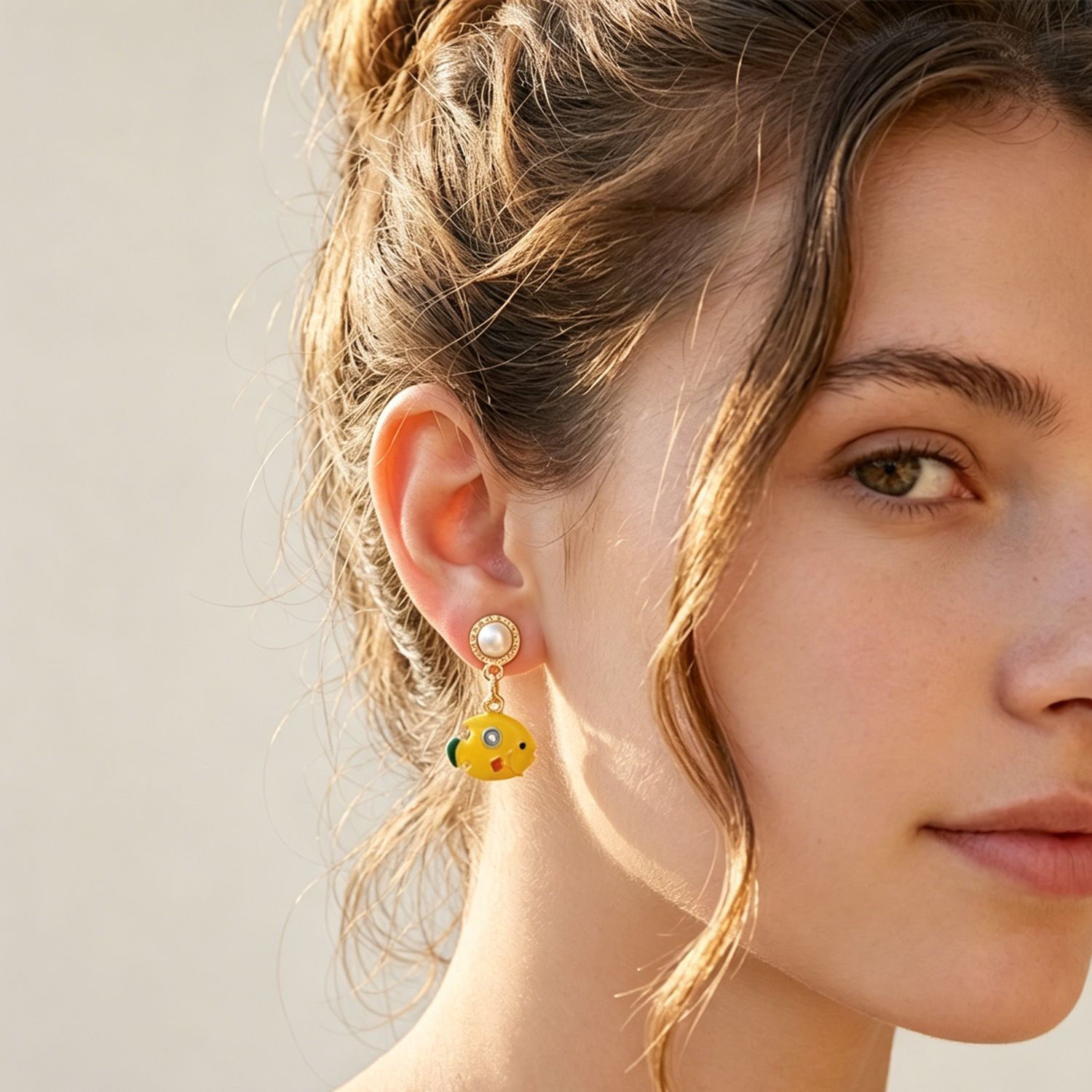 Enamel Fish Drop Earrings For Women With 304 Stainless Steel Studs In Marine Style Zinc Alloy