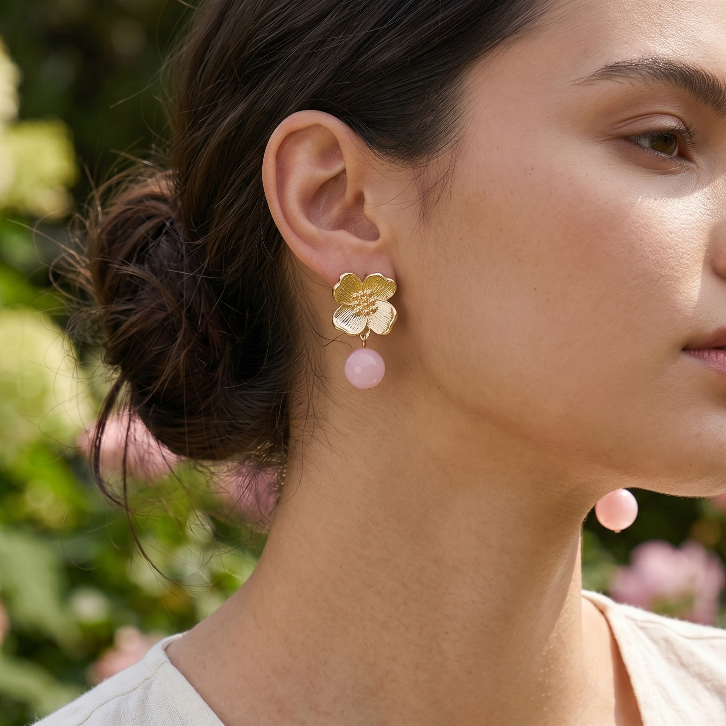 Three-dimensional Flowers Earrings For Women In Natural Pink With Zinc Alloy And Resin Inlay, Featuring 304 Stainless Steel Ear Pins