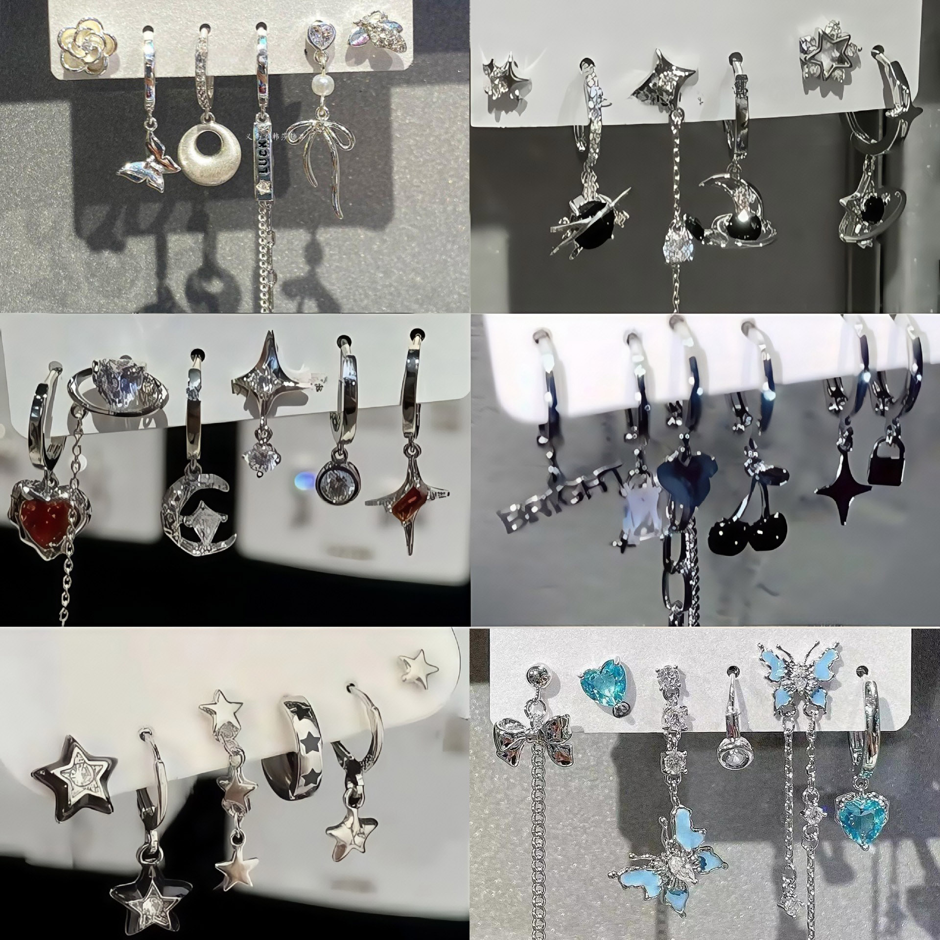 Cool Grl Dark Butterfly Tassel Six Piece Set Earrings Sweet Cool Ear Cuff Niche Design Women's Fashion Jewelry Accessories
