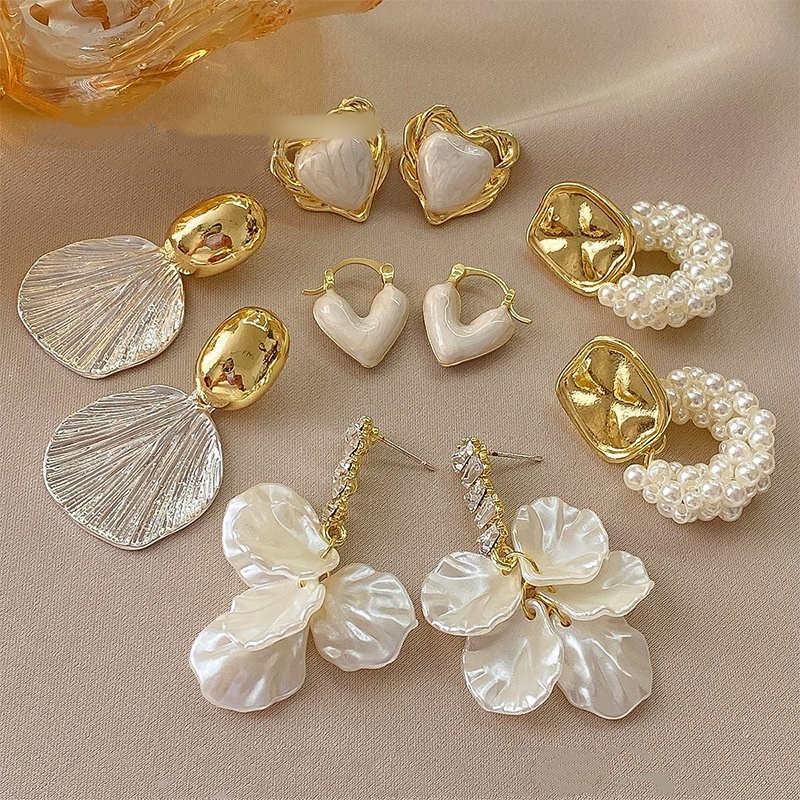 Elegant Shell Flower Stud Earrings 925 Sterling Silver Needle Style Vintage Design Women's Fashion Jewelry