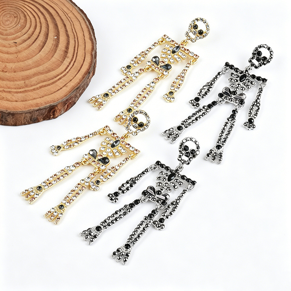 Electroplated Skull Drop Earrings For Women In Golden Plated Alloy With 0.03µm Coating And 316 Stainless Steel Ear Pins