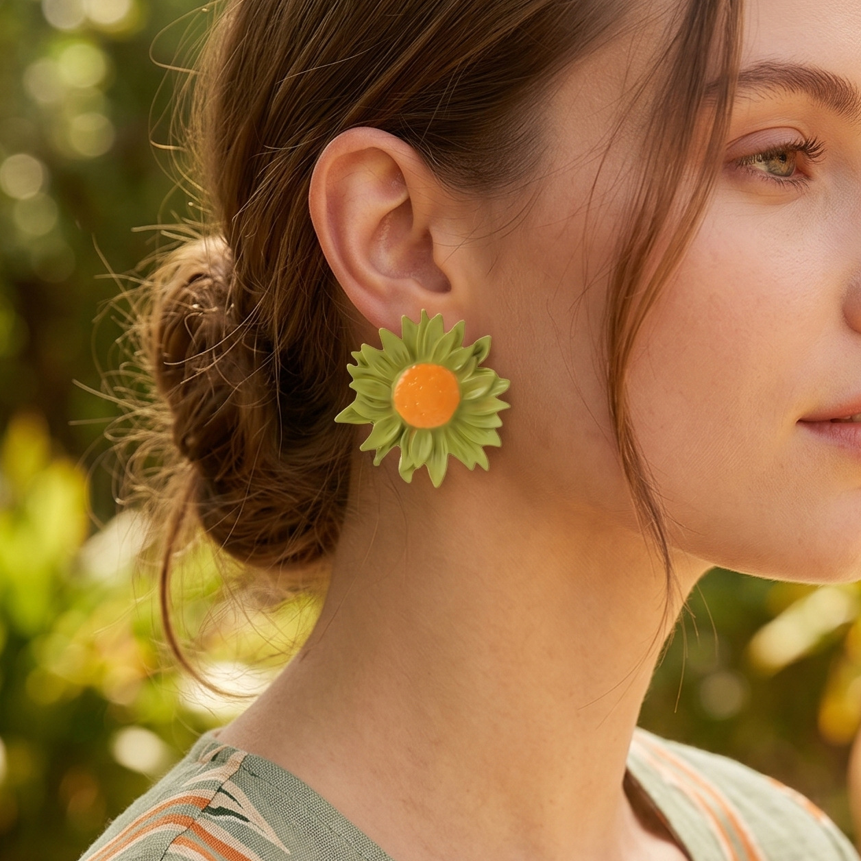 Sunflower Enamel Earrings For Women With 304 Stainless Steel Ear Pins And Zinc Alloy Material