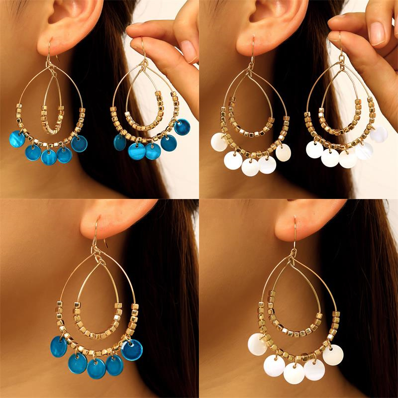 Retro Hollow Out Water Droplets Drop Earrings For Women In KC Golden Plated Iron With 0.03µm-0.05µm Coating Thickness