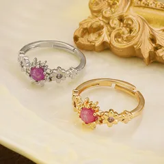 Elegant Simple Style Flower Alloy Plating Couple Unisex Open Rings 3
