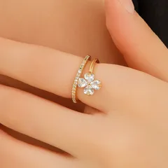 Lucky Heart Elegant Women’s Ring In Gold Alloy With Electroplated Finish And Zircon Inlay 2