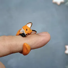 Fox Ring For Women In Cartoon Style Featuring Orange Enamel Alloy Design