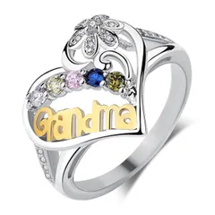 Heart Shape MAMA Rings For Women In Metal With Rhinestones, Featuring Electroplated Design 2