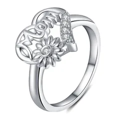 Heart Shape MAMA Rings For Women In Metal With Rhinestones, Featuring Electroplated Design 3