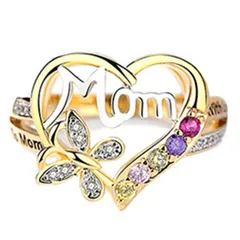 Heart Shape MAMA Rings For Women In Metal With Rhinestones, Featuring Electroplated Design 5