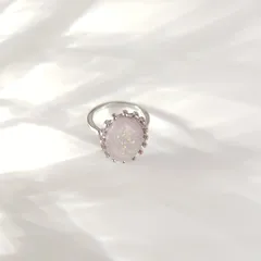 Oval Zinc Alloy Women’s Ring For Everyday Wear, Silver Plated With 0.01µm Thick Coating And Resin Inlay