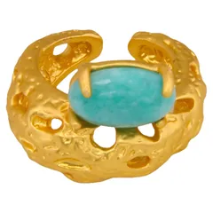 Retro Geometric Open Ring For Women In Zinc Alloy With Amber Inlay Featuring Electroplated Finish 5