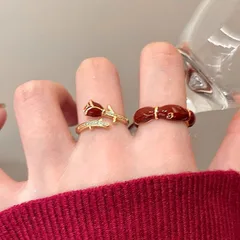 Vintage Style Rose Open Ring For Women In Red Alloy With Enamel Craftsmanship