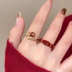 Vintage Style Rose Open Ring For Women In Red Alloy With Enamel Craftsmanship 4