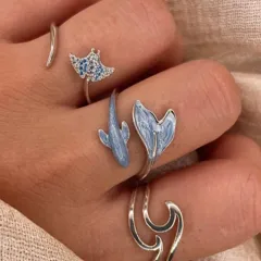 Fish For Women Zinc Alloy Rings Featuring Asymmetrical Design With KC Golden Plated Finish And Rhinestone Inlay 2