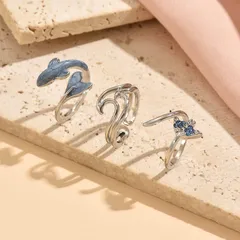 Fish For Women Zinc Alloy Rings Featuring Asymmetrical Design With KC Golden Plated Finish And Rhinestone Inlay 4