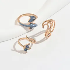 Fish For Women Zinc Alloy Rings Featuring Asymmetrical Design With KC Golden Plated Finish And Rhinestone Inlay 5